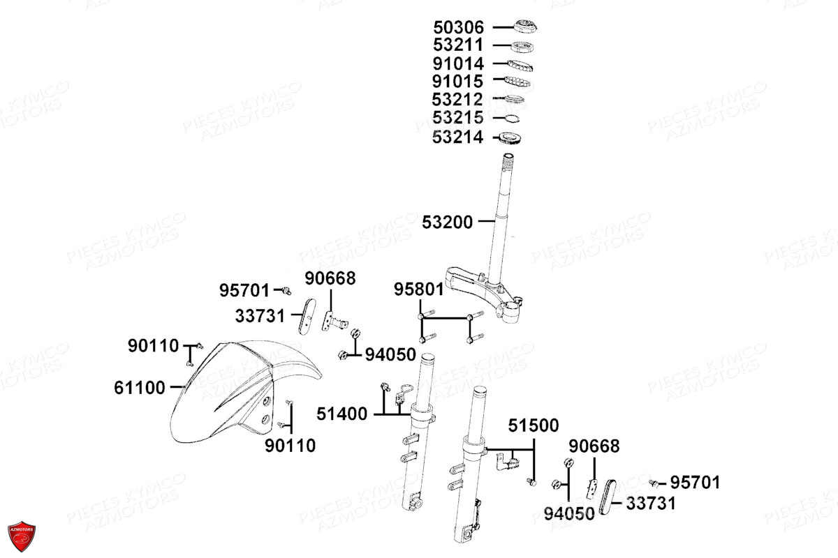 Fourche Garde Boue Avant KYMCO Pièces AGILITY 50 12 4T EURO5 (KN10EE)