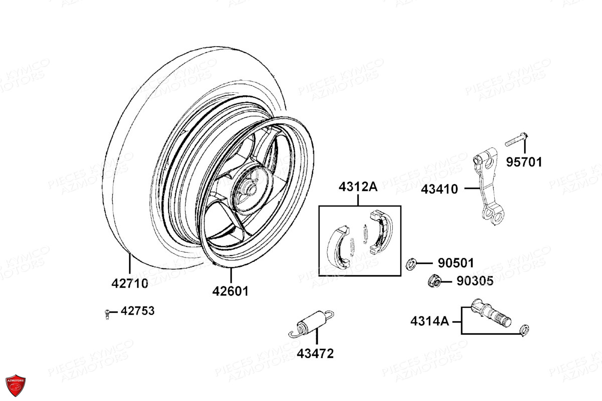 Roue Arriere KYMCO Pièces AGILITY 50 12 4T EURO5 (KN10EE)