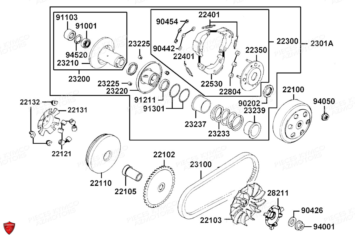 Variateur Embrayage KYMCO Pièces AGILITY 50 12 4T EURO5 (KN10EE)