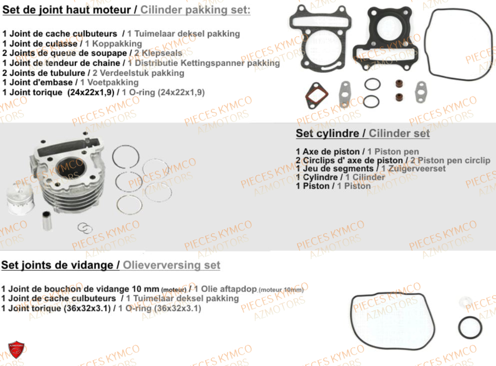 2.set Moteur KYMCO Pièces AGILITY 50 12 4T EURO5 (KN10EJ/KN10EG)