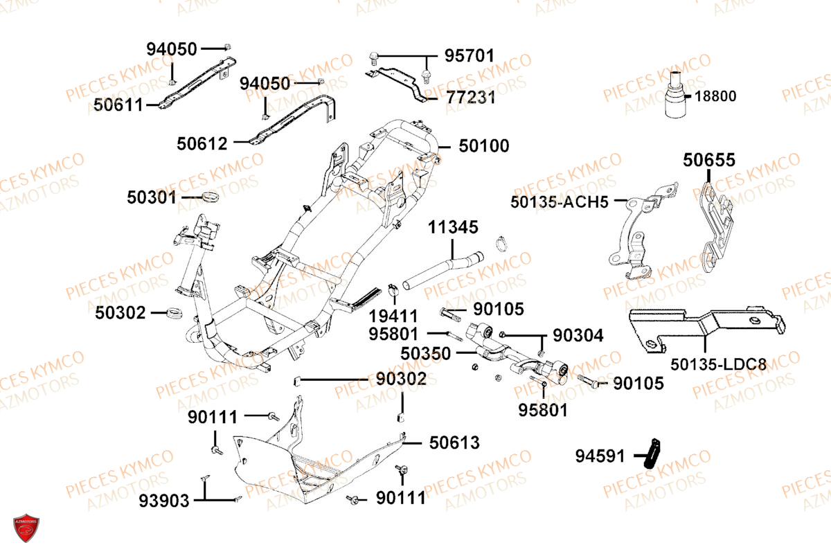 CHASSIS KYMCO Pièces AGILITY 50 12 4T EURO5 (KN10EJ/KN10EG)