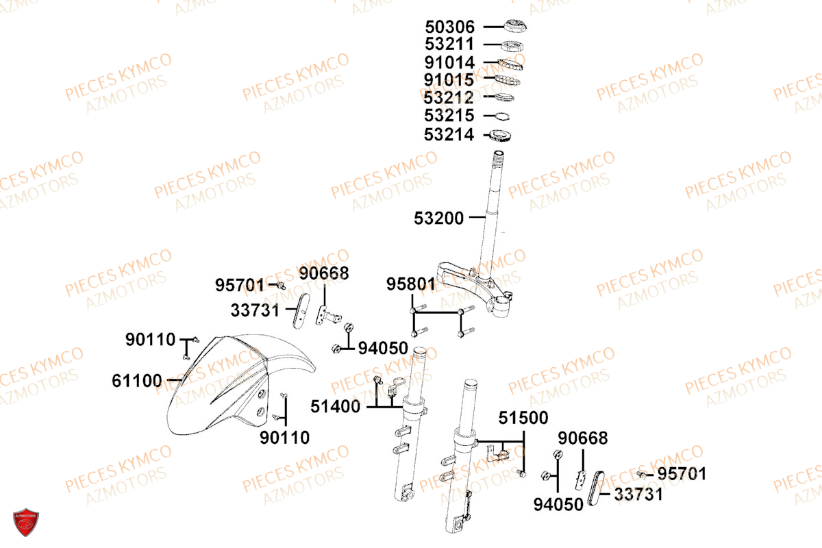 Fourche KYMCO Pièces AGILITY 50 12 4T EURO5 (KN10EJ/KN10EG)