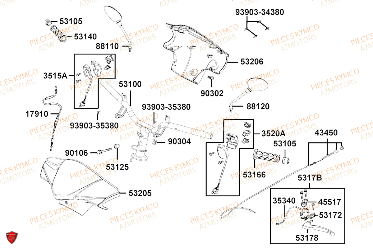 Guidon KYMCO Pièces AGILITY 50 12 4T EURO5 (KN10EJ/KN10EG)