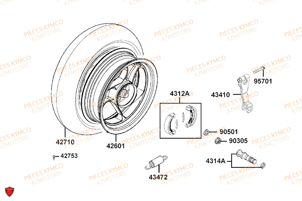 Roue Arriere KYMCO Pièces AGILITY 50 12 4T EURO5 (KN10EJ/KN10EG)