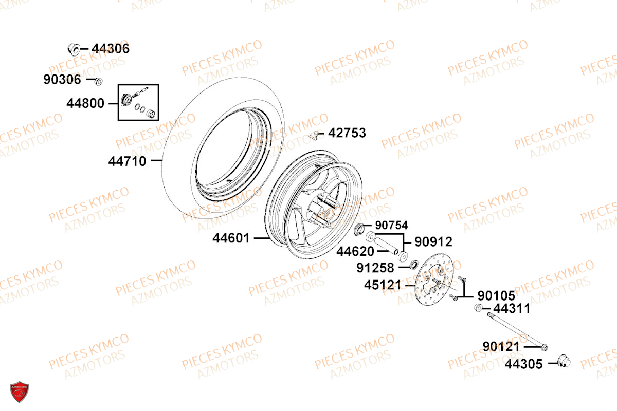 Roue Avant KYMCO Pièces AGILITY 50 12 4T EURO5 (KN10EJ/KN10EG)