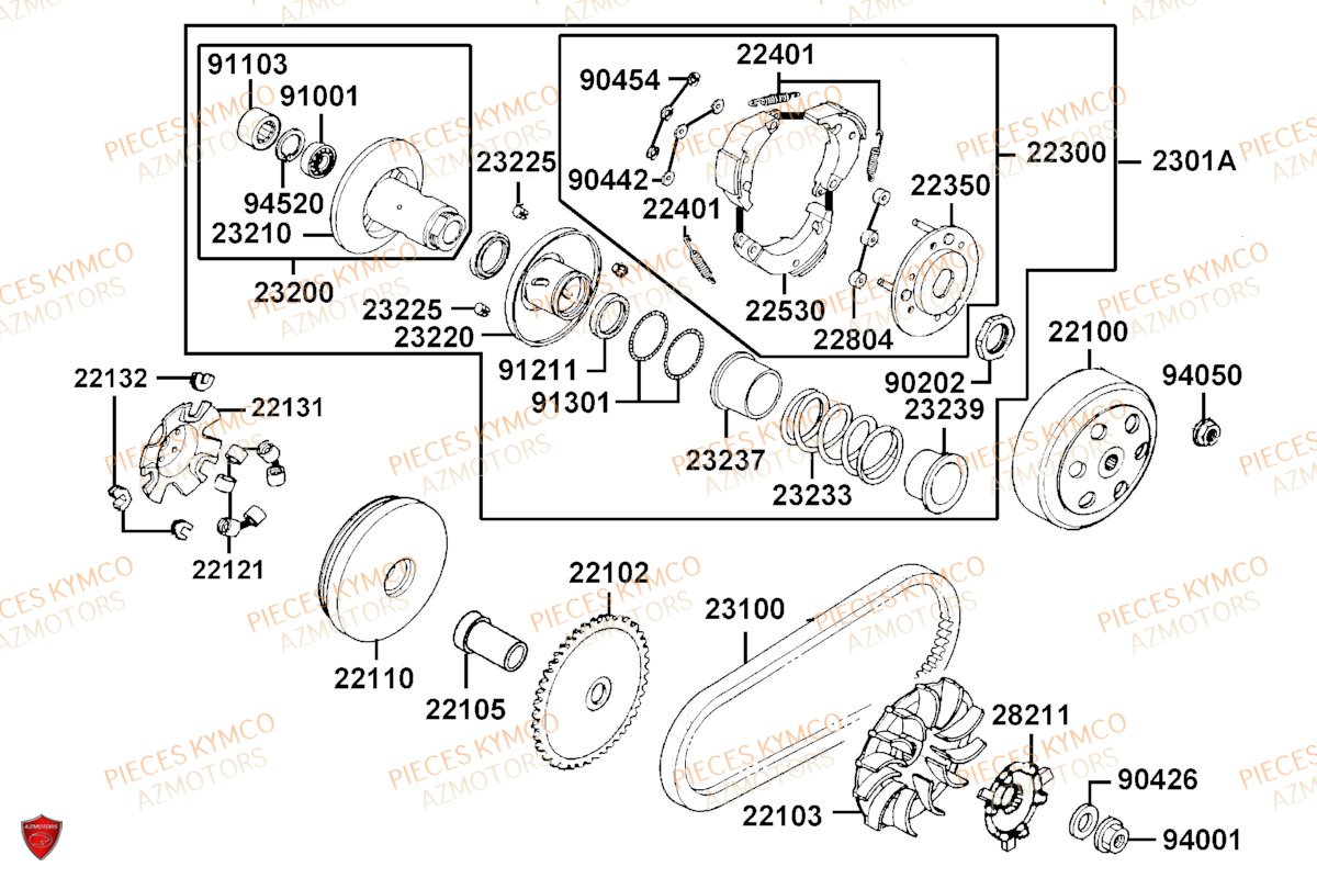 Variateur 25km H KYMCO Pièces AGILITY 50 12 4T EURO5 (KN10EJ/KN10EG)