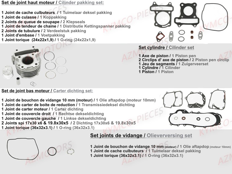 Set Pieces Moteur KYMCO Pièces AGILITY 50 CARRY 4T EURO2 (KG10DK)