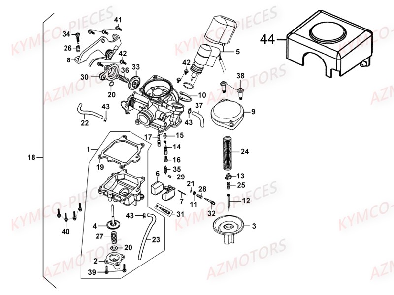 Carburateur KYMCO Pièces AGILITY 50 CARRY 4T EURO2 (KG10DK)