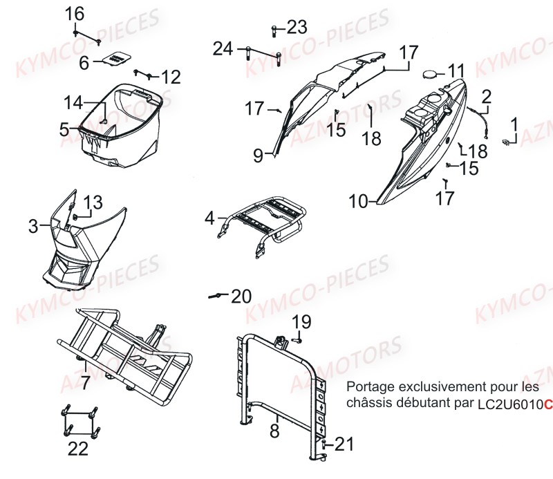 Carenages Arrieres KYMCO Pièces AGILITY 50 CARRY 4T EURO2 (KG10DK)