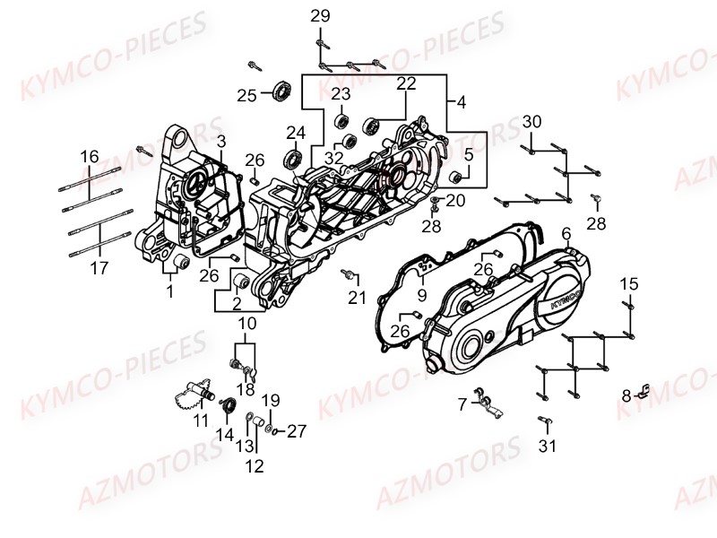 Carter Moteur KYMCO Pièces AGILITY 50 CARRY 4T EURO2 (KG10DK)