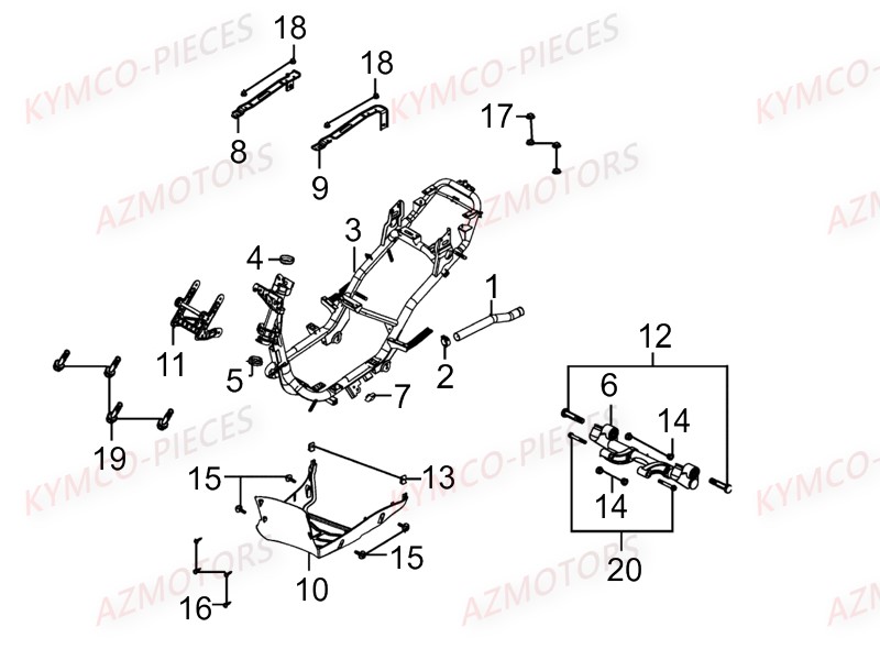 Chassis KYMCO Pièces AGILITY 50 CARRY 4T EURO2 (KG10DK)