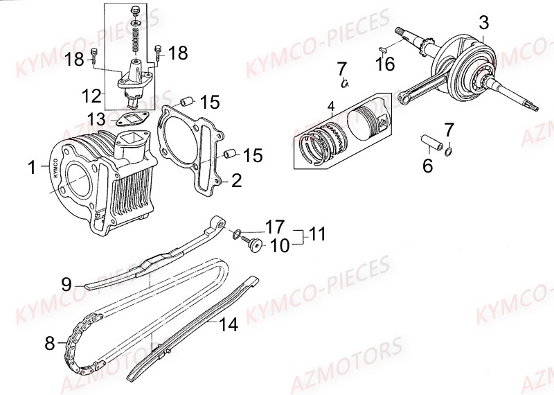 CYLINDRE PISTON KYMCO AGILITY 50 CARRY 4T