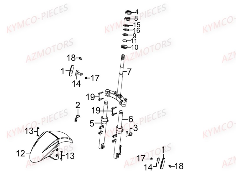 Fourche KYMCO Pièces AGILITY 50 CARRY 4T EURO2 (KG10DK)