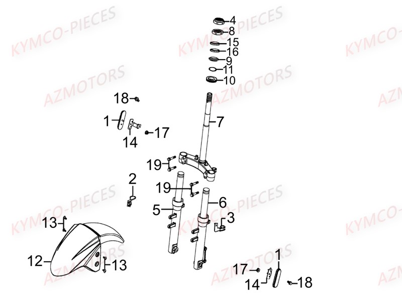 Fourche KYMCO Pièces AGILITY 50 CARRY 4T EURO2 (KG10DK)