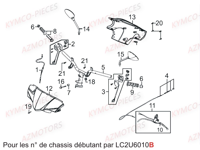 Guidon V1 Lc2u65010b KYMCO Pièces AGILITY 50 CARRY 4T EURO2 (KG10DK)