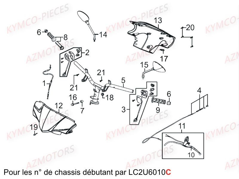 Guidon V2 Lc2u65010c KYMCO Pièces AGILITY 50 CARRY 4T EURO2 (KG10DK)