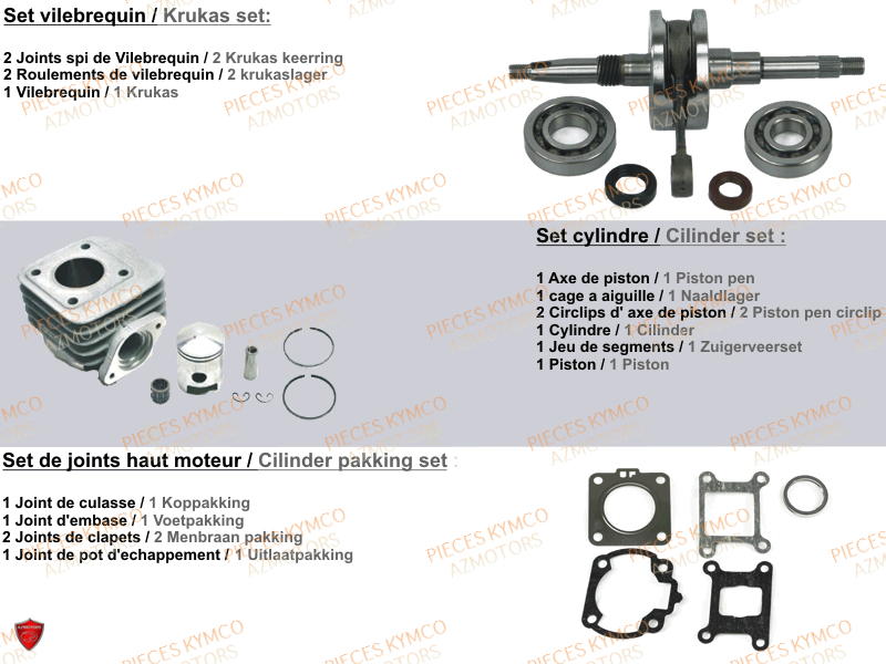 Set Moteur KYMCO Pieces AGILITY CITY 50 16+ 2T EURO 2 (KL10DA)
