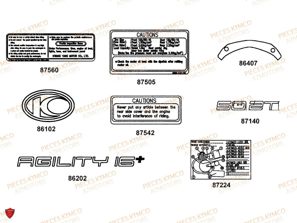Decors KYMCO Pieces AGILITY CITY 50 16+ 2T EURO 2 (KL10DA)
