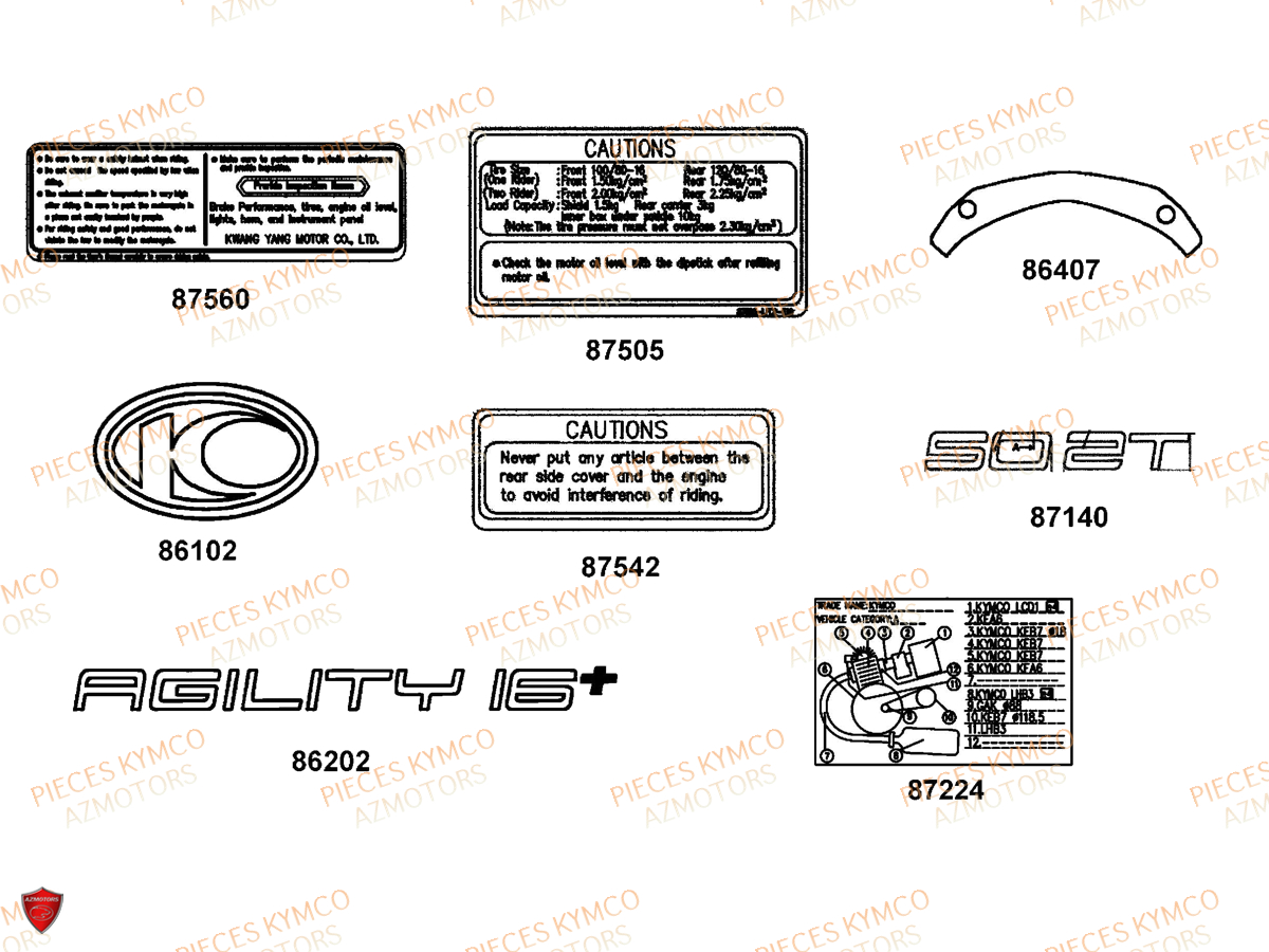 DECORS KYMCO Pièces AGILITY CITY 50 16+ 2T EURO 2 (KL10DA)