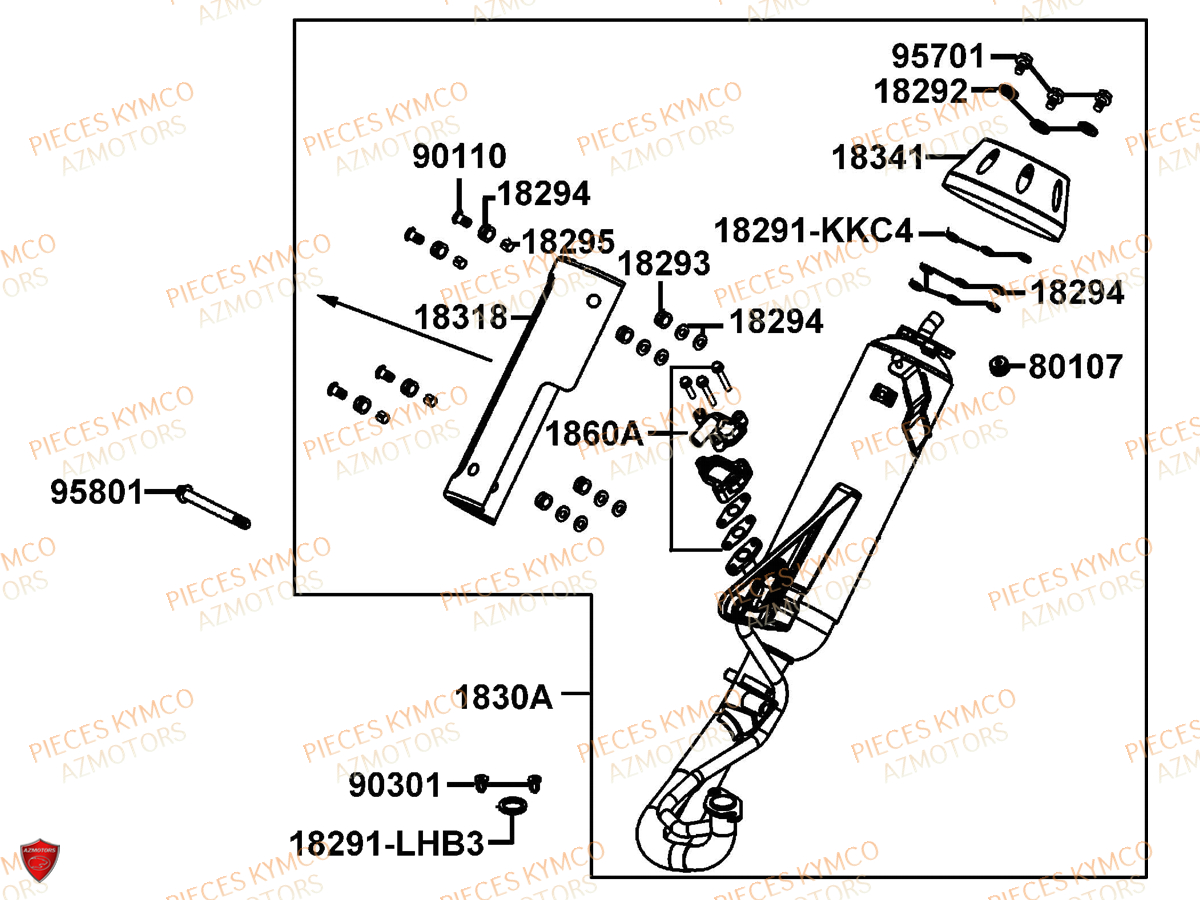 Echappement KYMCO Pieces AGILITY CITY 50 16+ 2T EURO 2 (KL10DA)