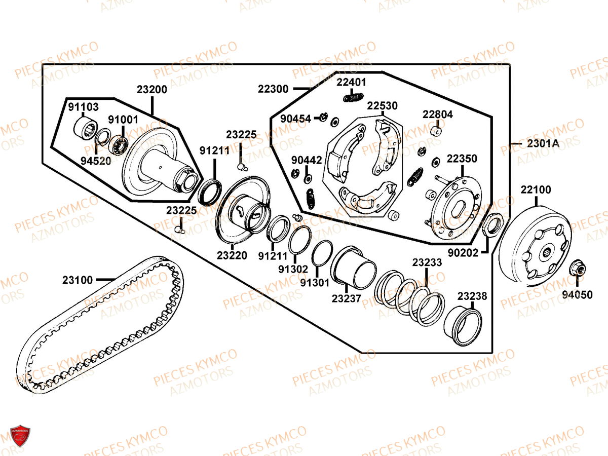 Embrayage KYMCO Pieces AGILITY CITY 50 16+ 2T EURO 2 (KL10DA)