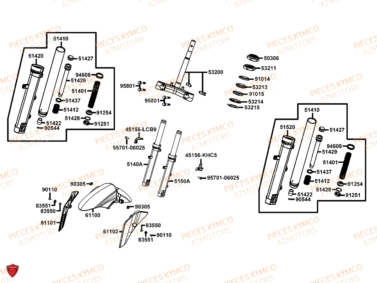 Fourche KYMCO Pieces AGILITY CITY 50 16+ 2T EURO 2 (KL10DA)