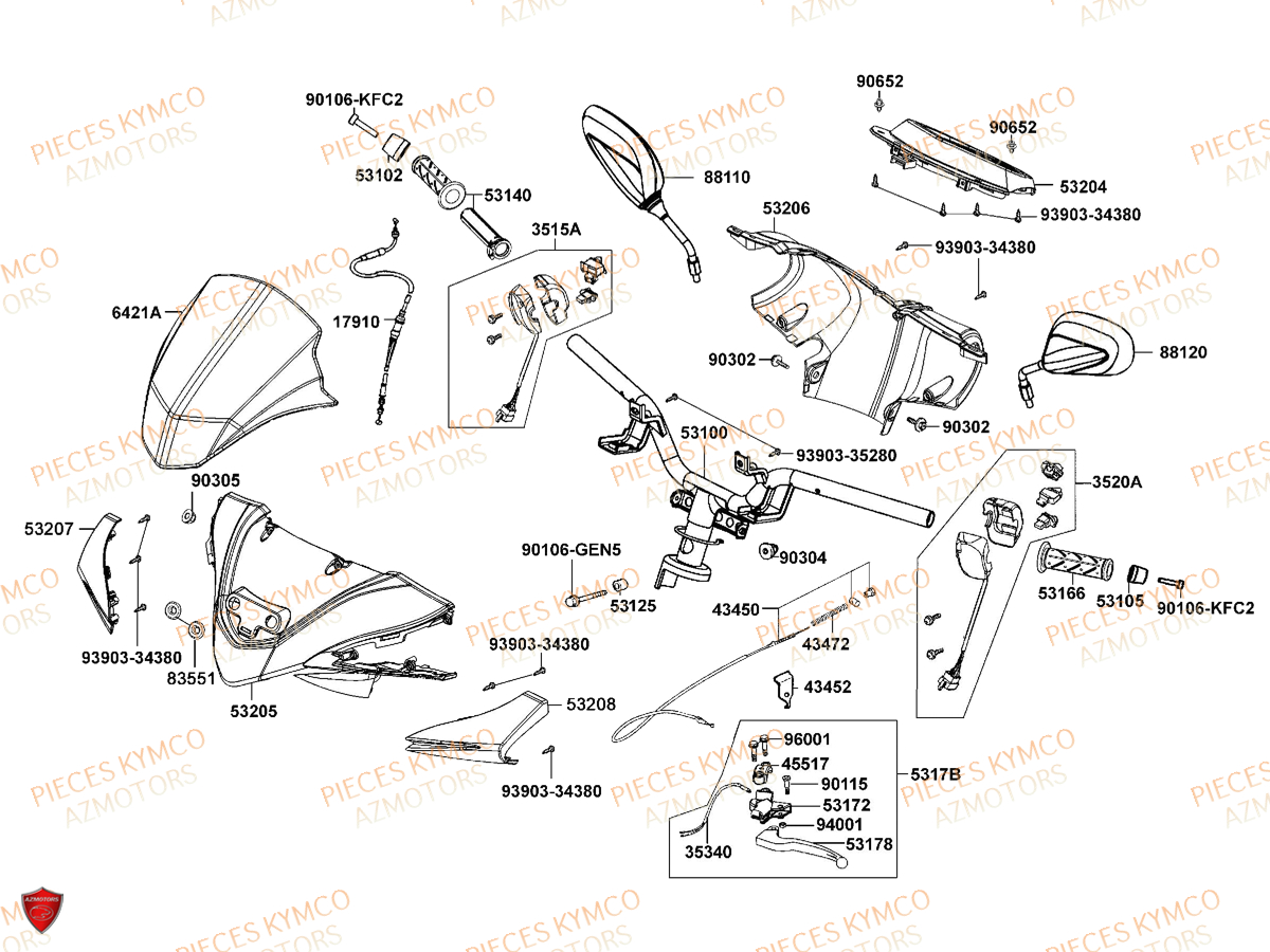 Guidon KYMCO Pieces AGILITY CITY 50 16+ 2T EURO 2 (KL10DA)