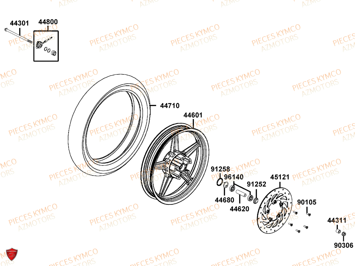 Roue Avant KYMCO Pieces AGILITY CITY 50 16+ 2T EURO 2 (KL10DA)