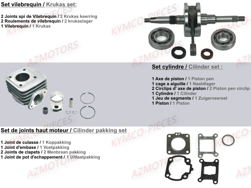 SET DE JOINTS HAUT MOTEUR (50 cc 2T) KYMCO pour SET PIECES D ORIGINE de AGILITY 50 CITY 16