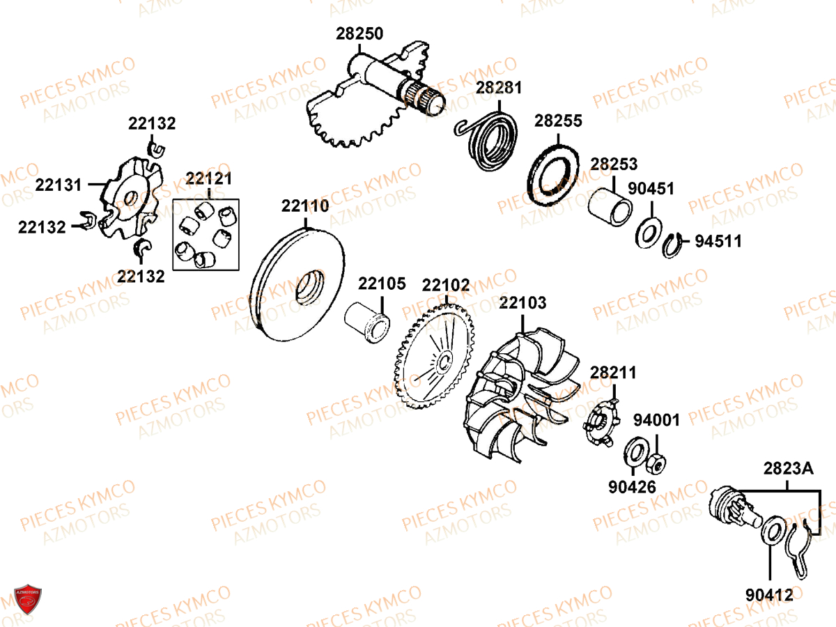Variateur KYMCO Pieces AGILITY CITY 50 16+ 2T EURO 2 (KL10DA)