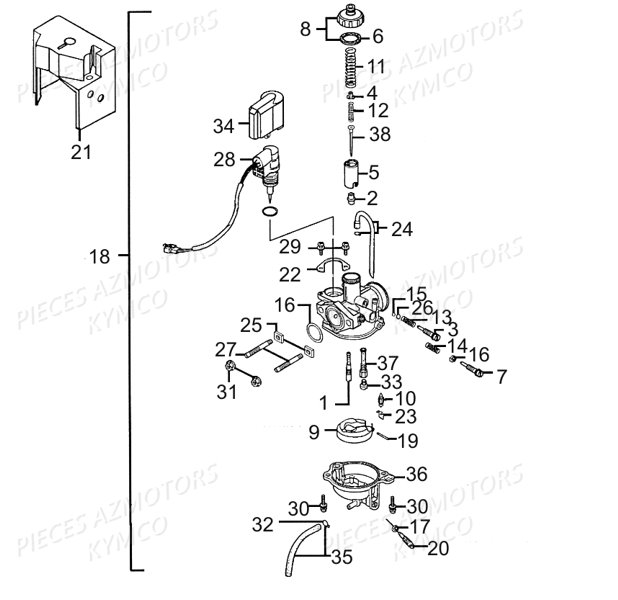 Carburateur KYMCO Pieces AGILITY CITY 50 2T EUROII (KF10BA)
