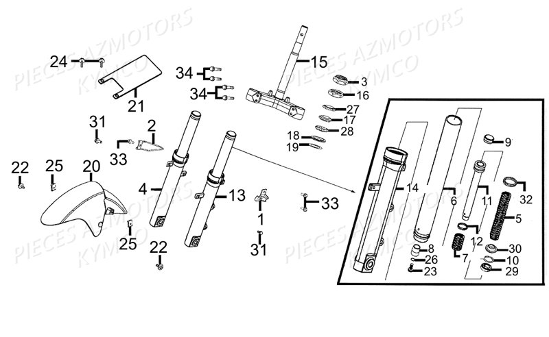 Fourche KYMCO Pieces AGILITY CITY 50 2T EUROII (KF10BA)