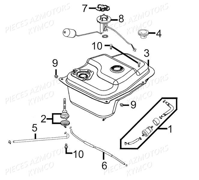 Reservoir A Carburant KYMCO Pieces AGILITY CITY 50 2T EUROII (KF10BA)