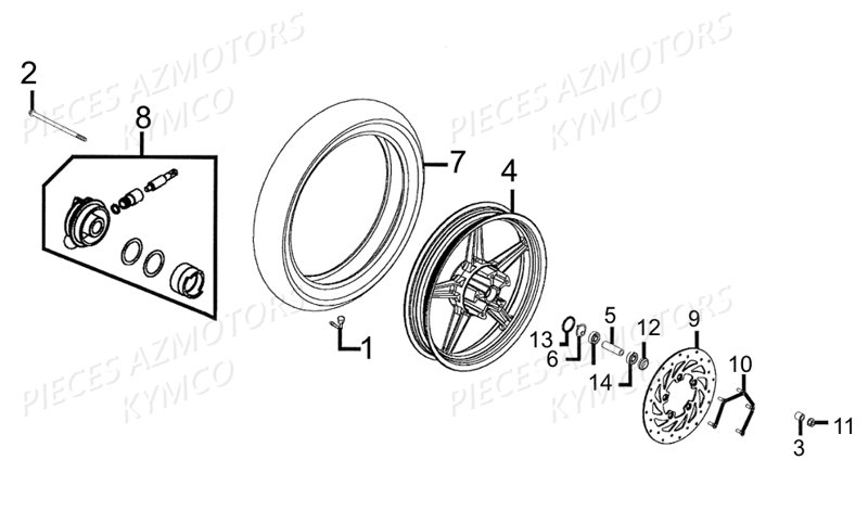 Roue Avant KYMCO Pieces AGILITY CITY 50 2T EURO II