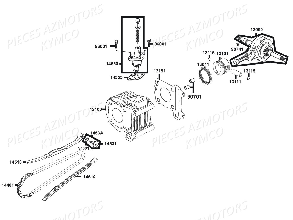 CYLINDRE_PISTON KYMCO CITY 50 AGILITY 4T EURO 2 (KL10BA)