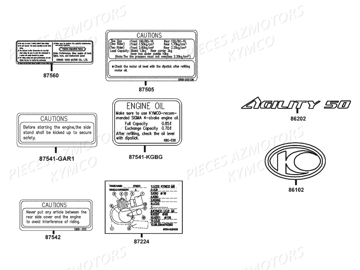Decors KYMCO Pièces AGILITY CITY 50 4T EURO2 (KL10BA)