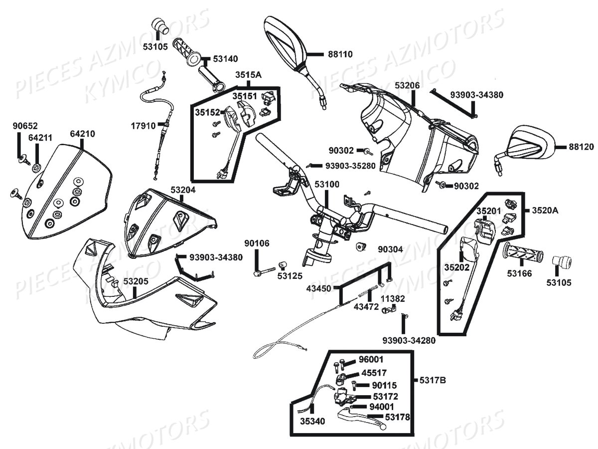 Guidon Retroviseurs KYMCO Pièces AGILITY CITY 50 4T EURO2 (KL10BA)