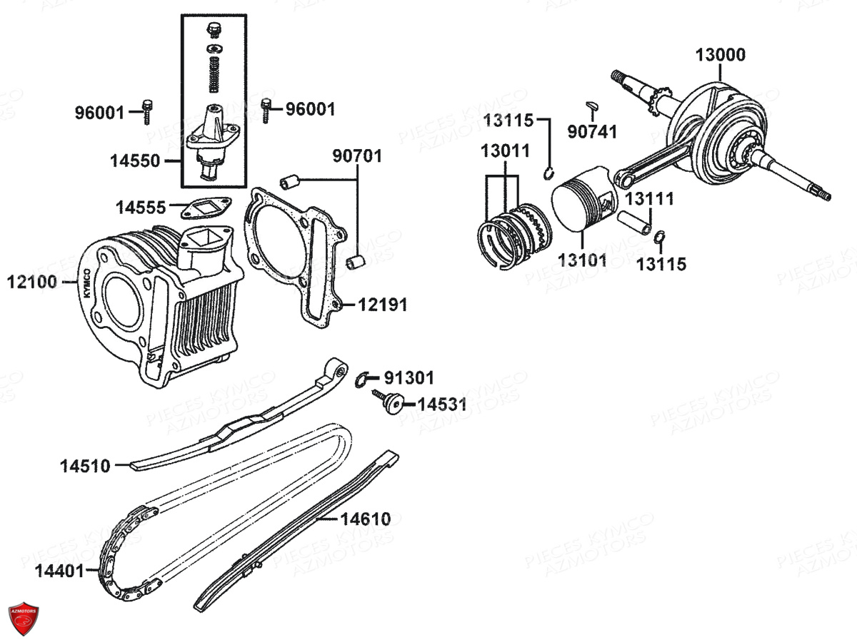 Cylindre Piston KYMCO Pièces AGILITY 50I DELIVERY 4T EURO4 (KN10BB)