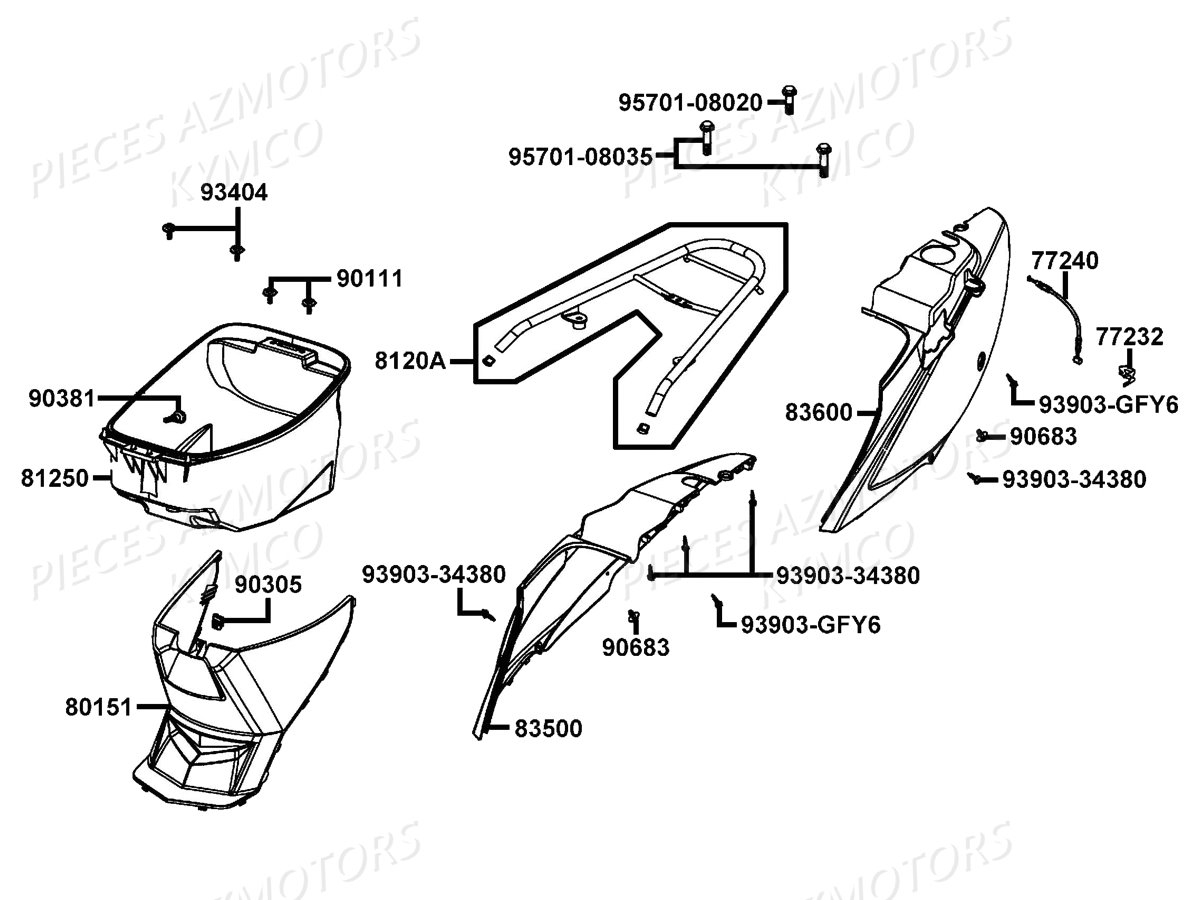 Carenages Arriere KYMCO Pieces AGILITY 50 FR 2T EURO2 (KE10CA/KE10CH)