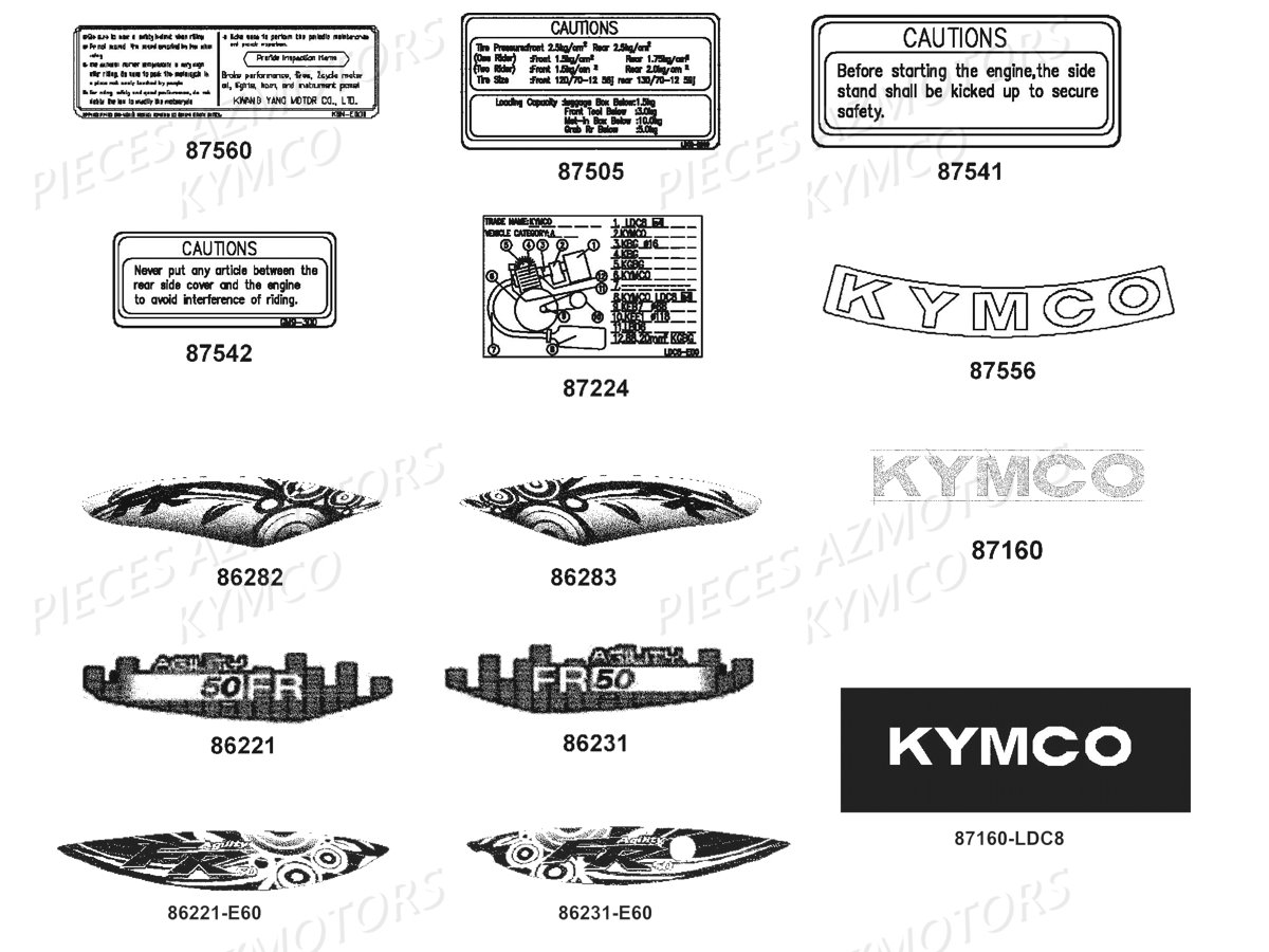Decors KYMCO Pieces AGILITY 50 FR 2T EURO2 (KE10CA/KE10CH)