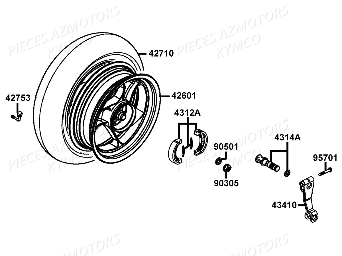 Roue Arriere KYMCO Pieces AGILITY 50 FR 2T EURO2 (KE10CA/KE10CH)