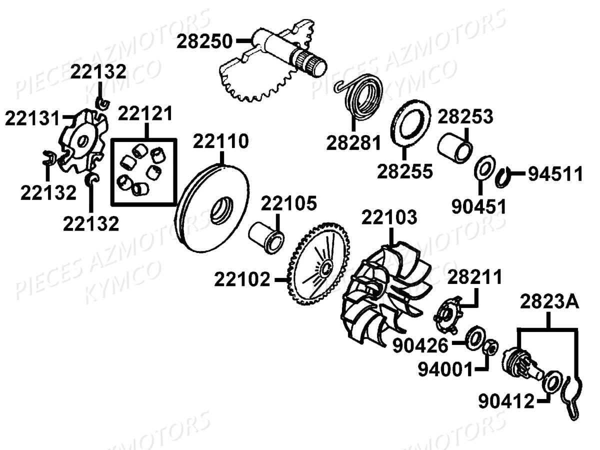 Variateur KYMCO Pieces AGILITY 50 FR 2T EURO2 (KE10CA/KE10CH)