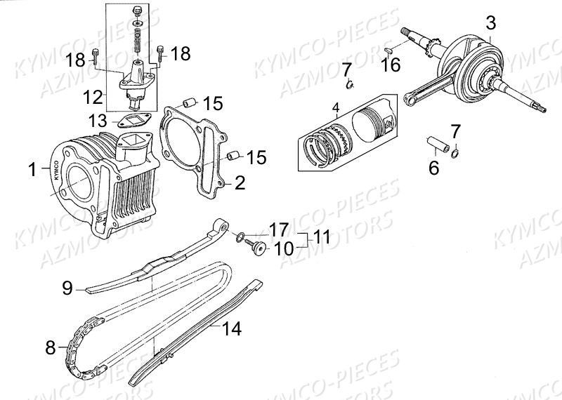 Cylindre Piston KYMCO Pieces AGILITY 50 - LA POSTE -