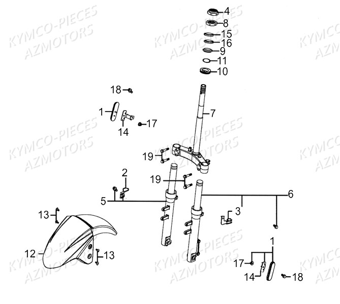 Fourche KYMCO Pieces AGILITY 50 - LA POSTE -