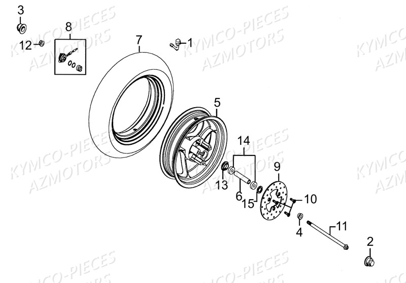 Roue Avant KYMCO Pieces AGILITY 50 - LA POSTE -