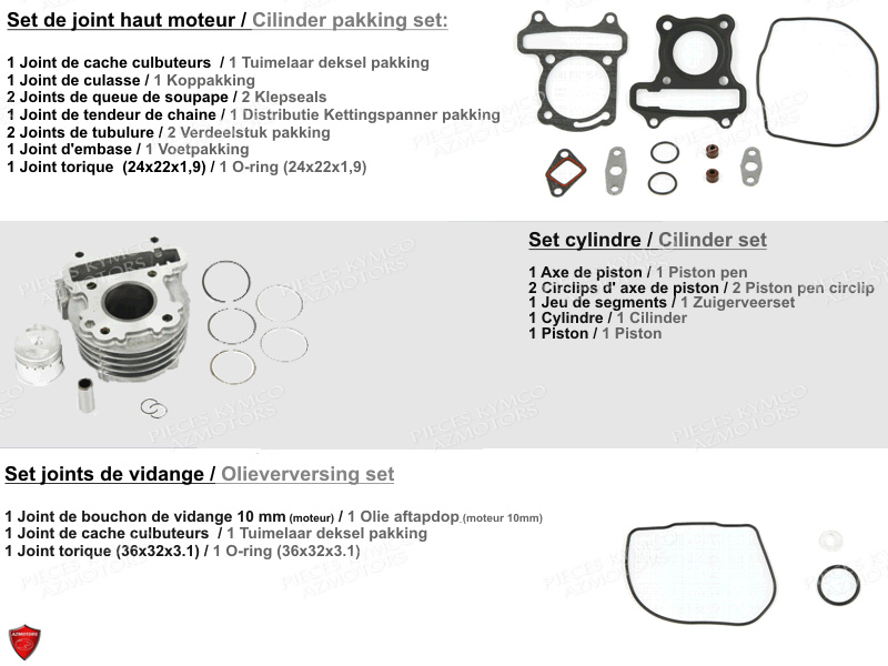 1 SET JOINTS MOTEUR KYMCO AGILITY 50 MMC 10P E2