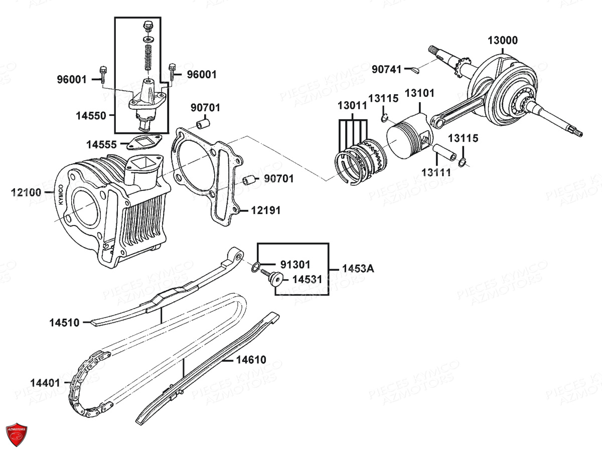 CYLINDRE_PISTON KYMCO AGILITY 50 MMC 10 POUCES 4T EURO 2 (KD10CK)