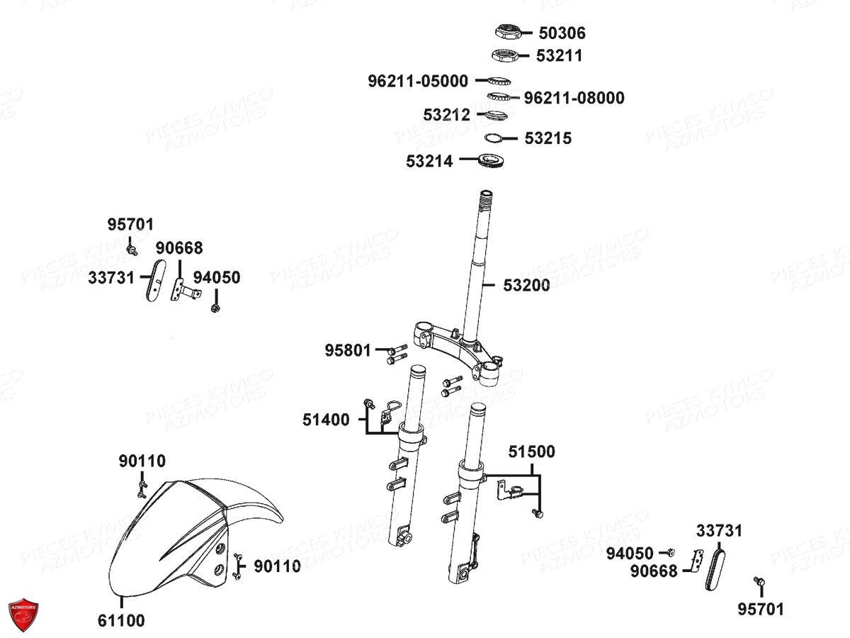 FOURCHE GARDE BOUE AVANT KYMCO AGILITY 50 MMC 10P E2