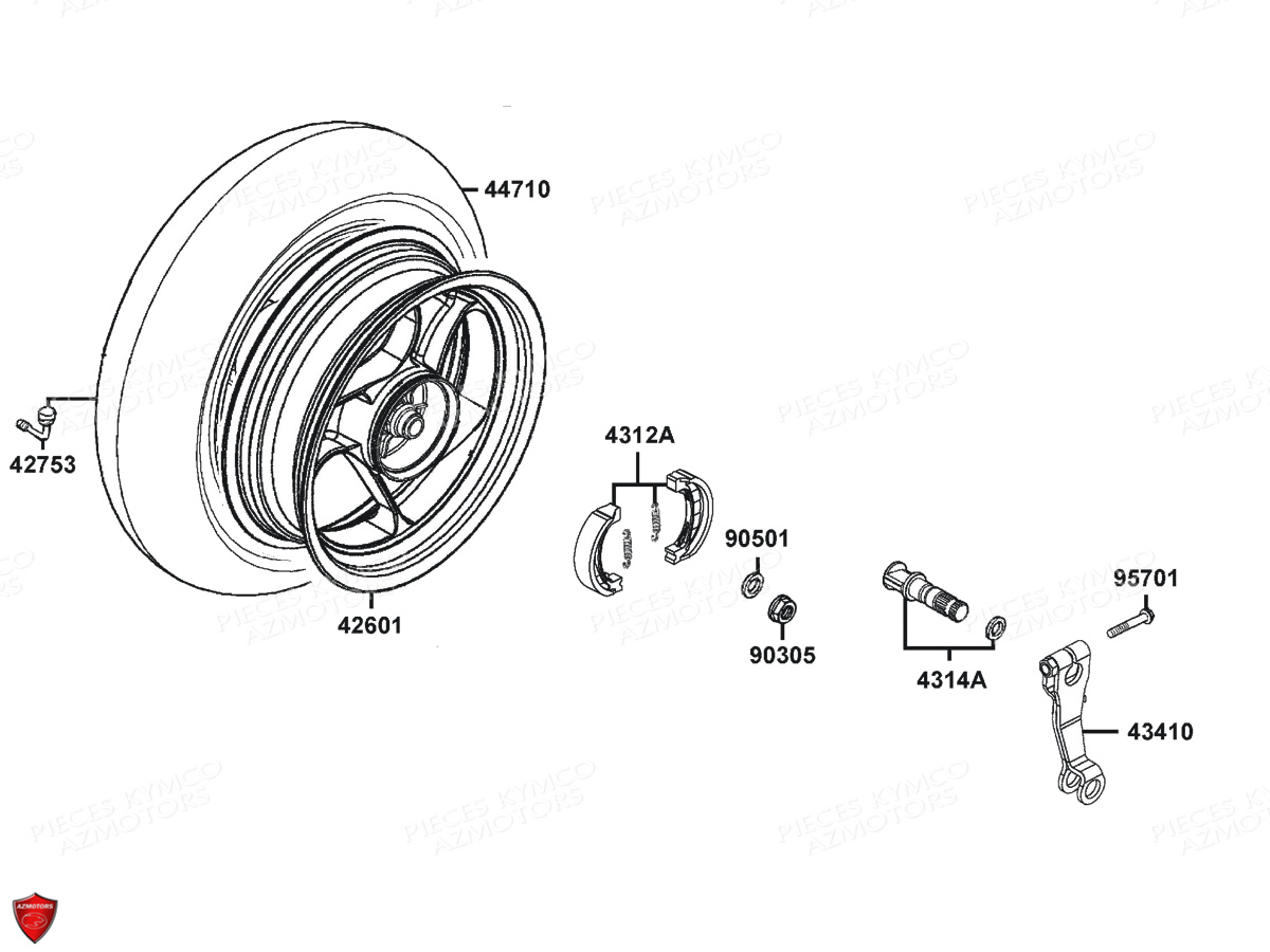 Roue Arriere KYMCO Pièces AGILITY 50 MMC 10 4T EURO 2 (KD10CK)