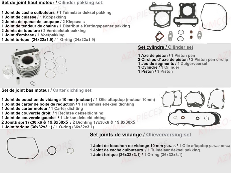 1.SET DE PIECES MOTEUR AZMOTORS AGILITY 50 MMC 12P